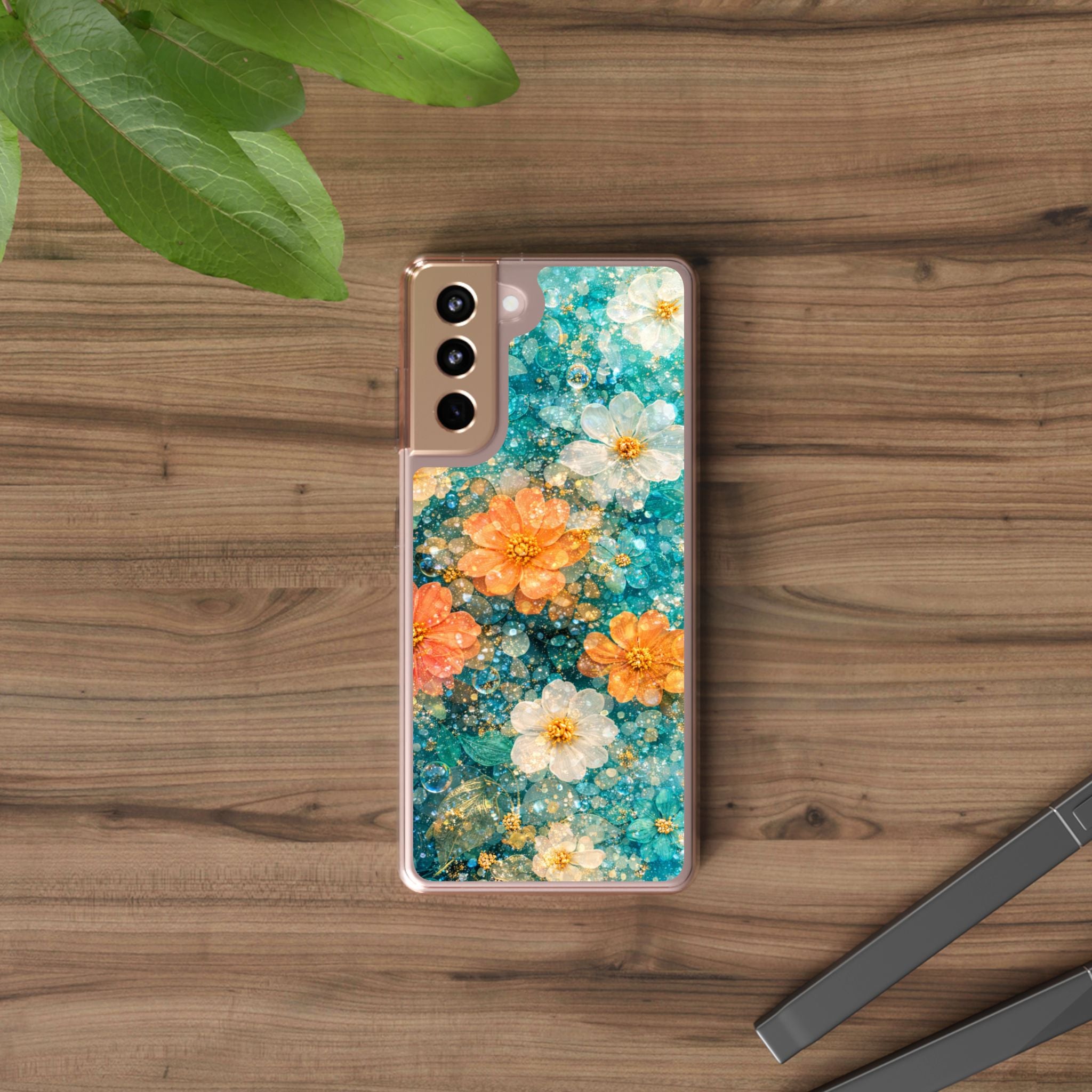 Aqua Floral- Tough Phone Case