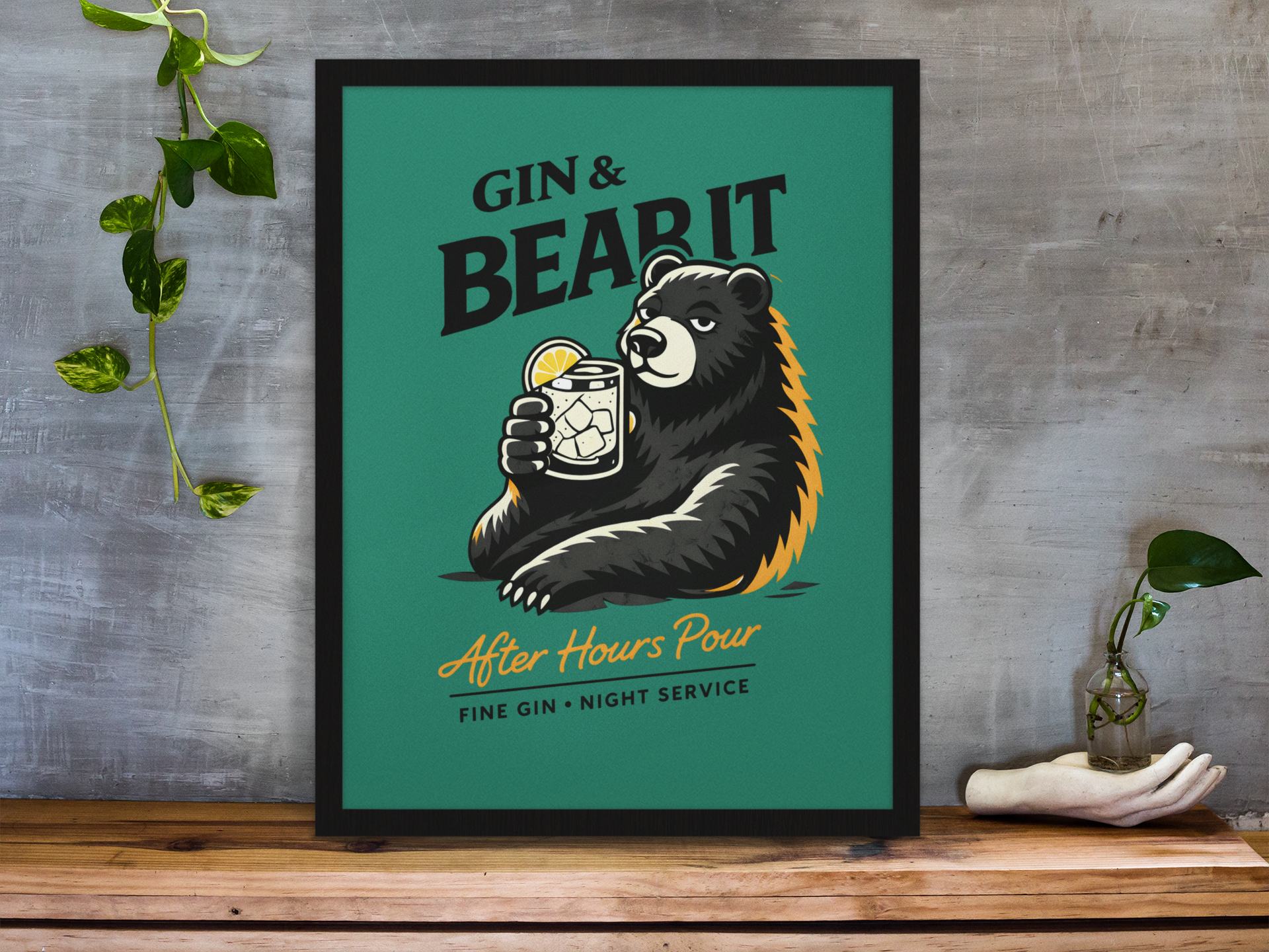 Gin & Bear It! Fine Art Poster, Teal