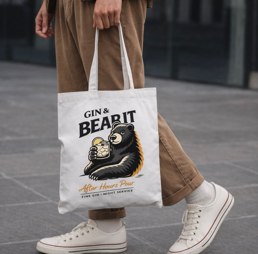 Gin & Bear It, Cotton Tote, White