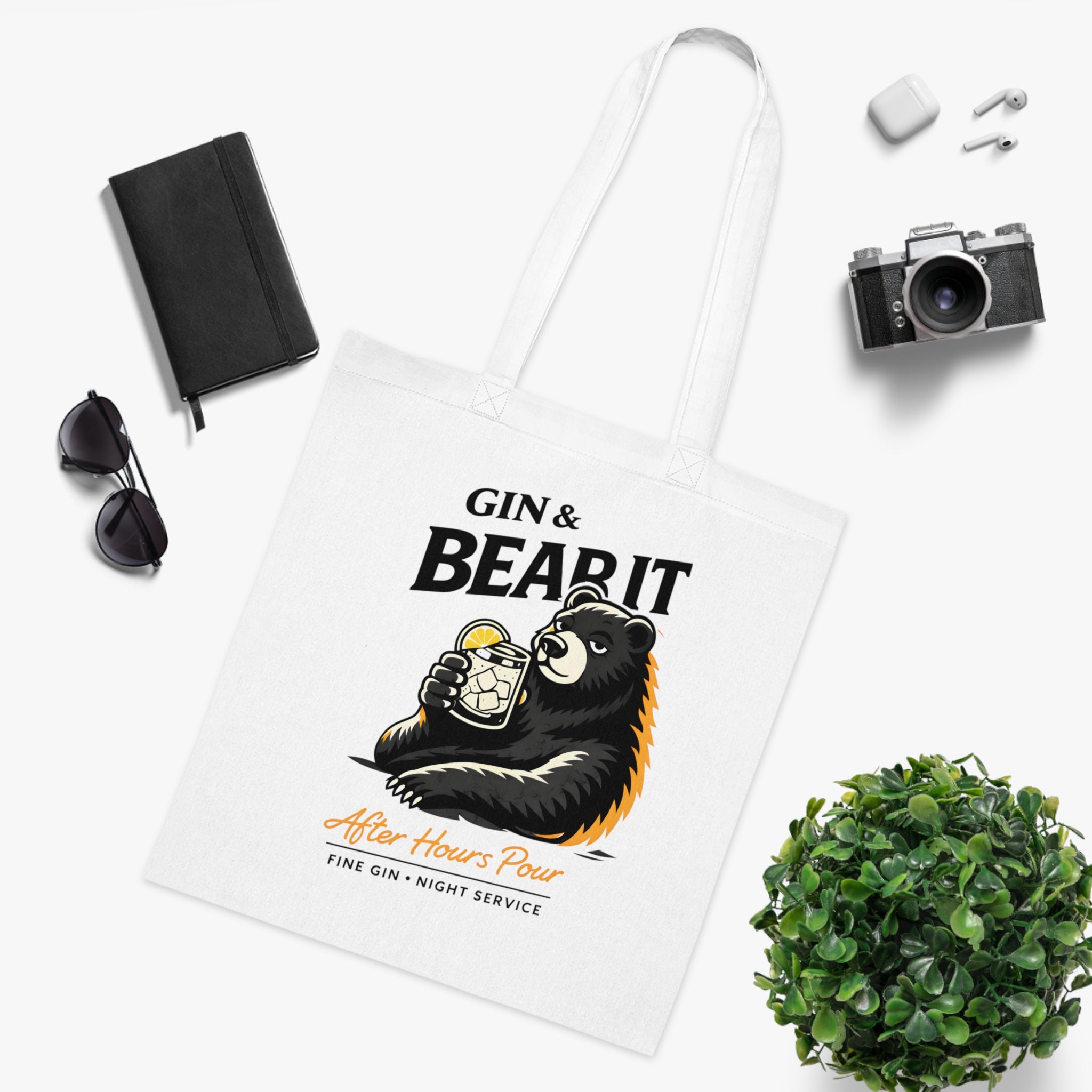 Gin & Bear It, Cotton Tote, White